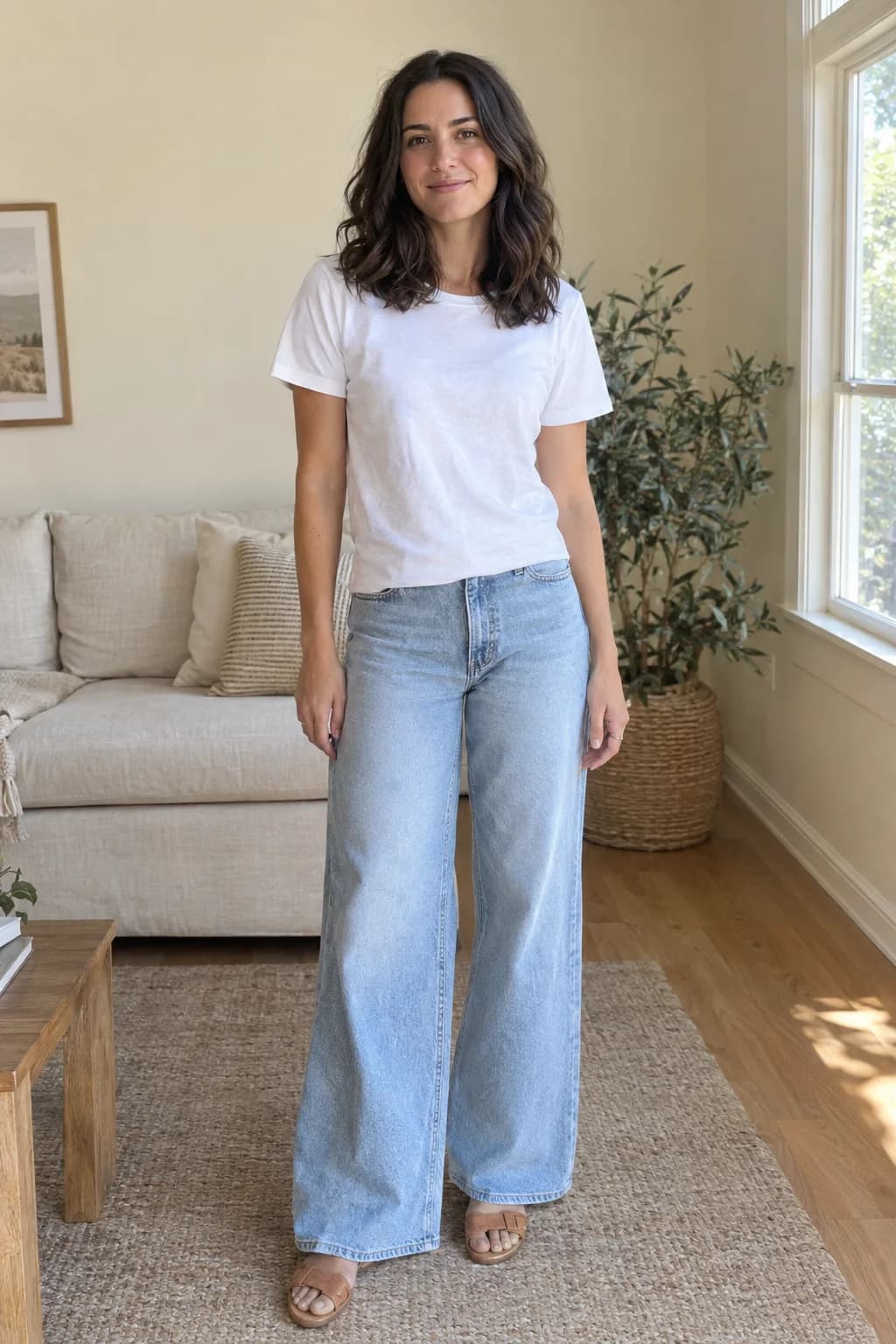 A shopper’s own photo, head to toe, in a t-shirt and jeans